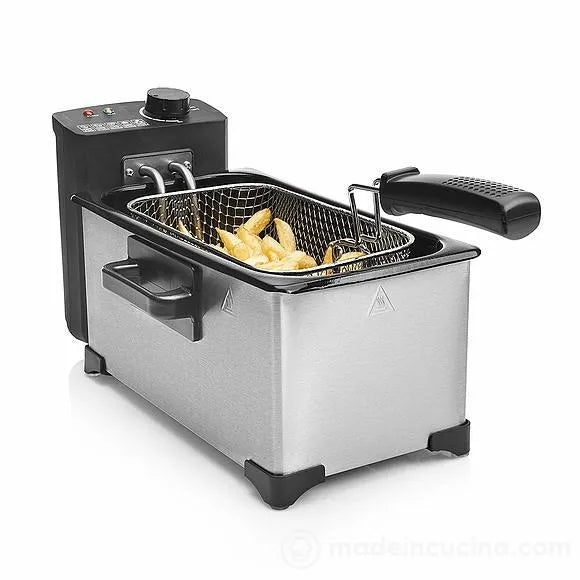 Friggitrice elettrica in acciaio inox da 3,3 litri con cestello e manico isolante