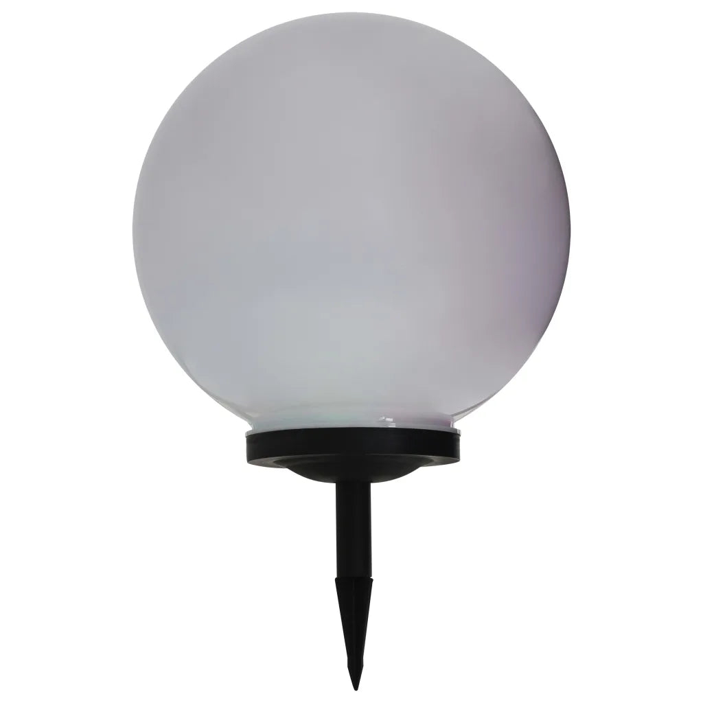 Lampada solare sferica LED da esterni bianca con base nera e picchetto