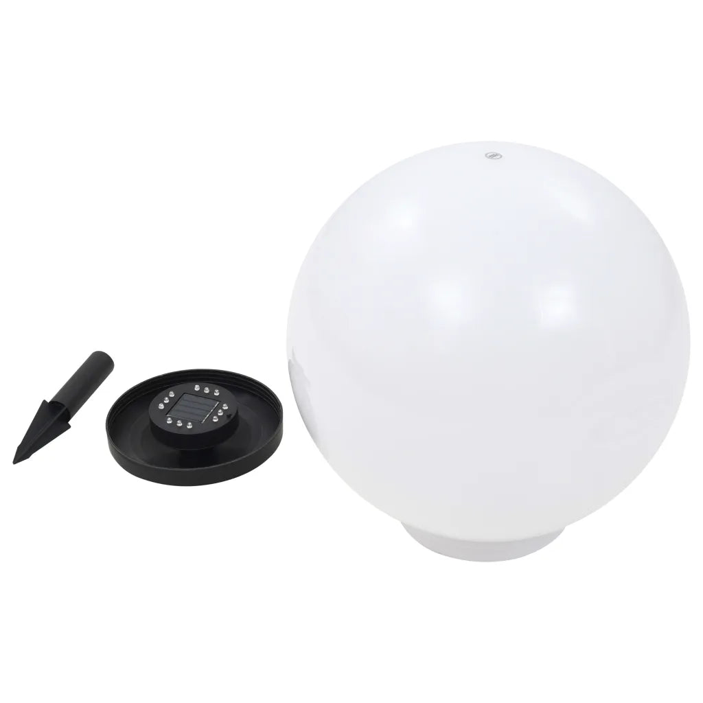 Lampada solare sferica LED bianca con picchetto nero e telecomando circolare nero