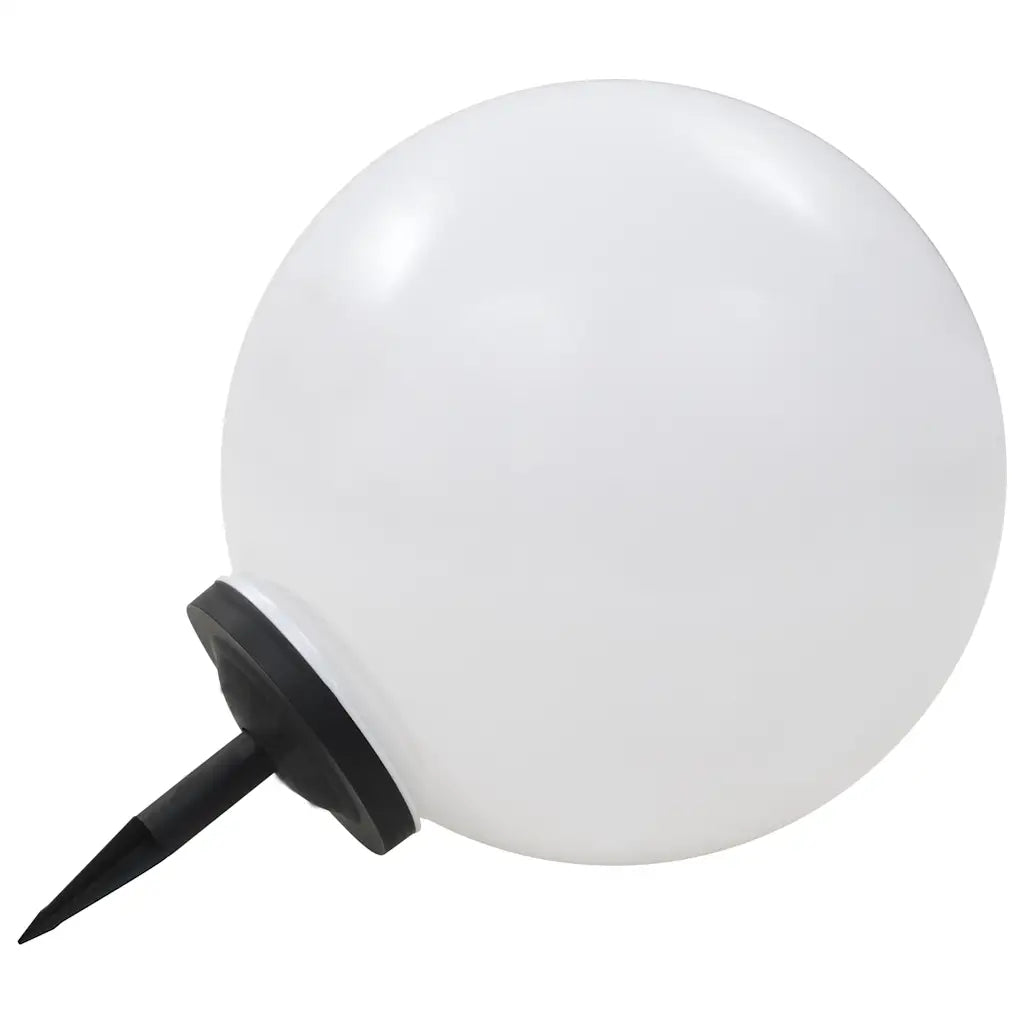 Lampada solare sferica LED RGB con supporto laterale nero, diffusore bianco e picchetto