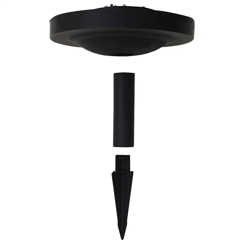 Lampada solare sferica LED RGB con base rotonda nera e palo nero con picchetto