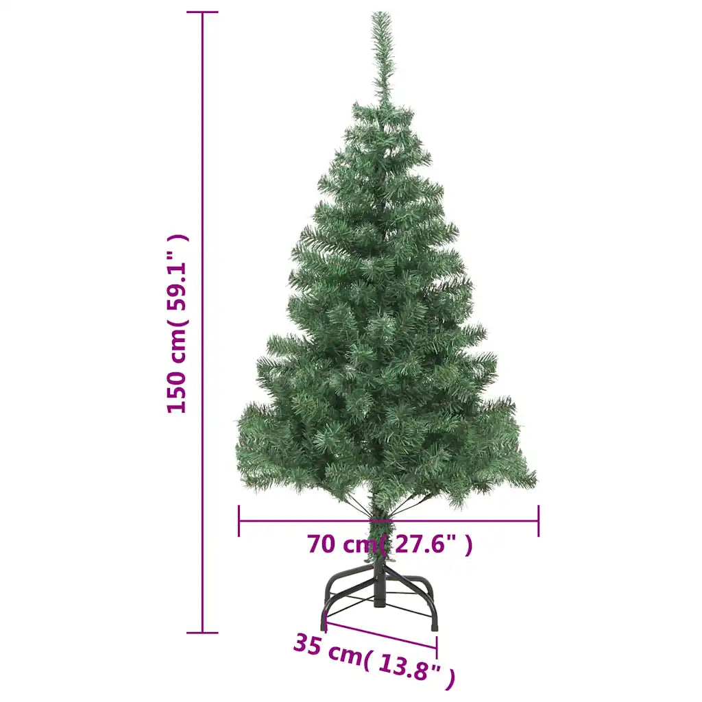 Albero di Natale artificiale verde con supporto, misure 150×70×35 cm