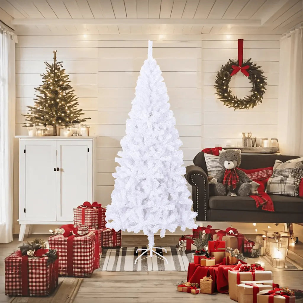 Albero di Natale artificiale bianco 180 cm con supporto e 620 rami, conico