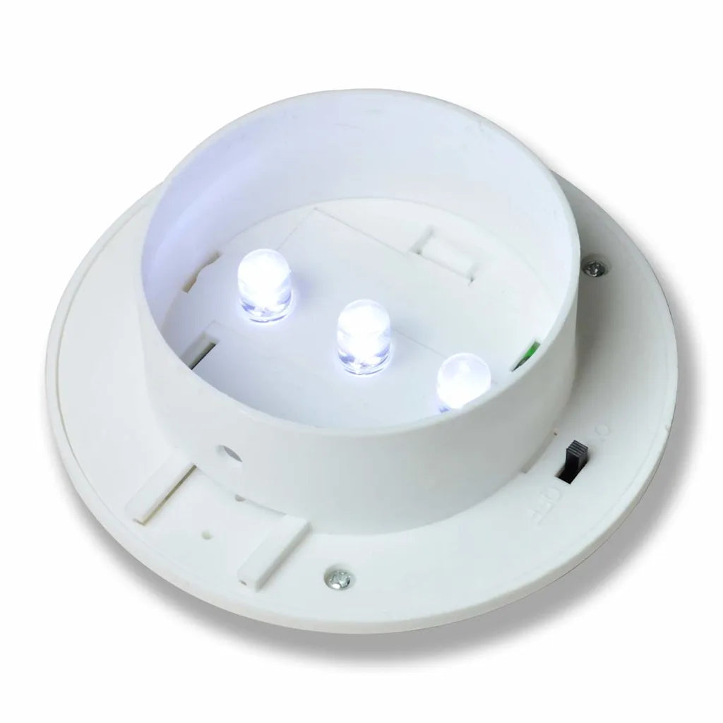 Lampada solare da recinzione bianca con vano LED e tre luci accese