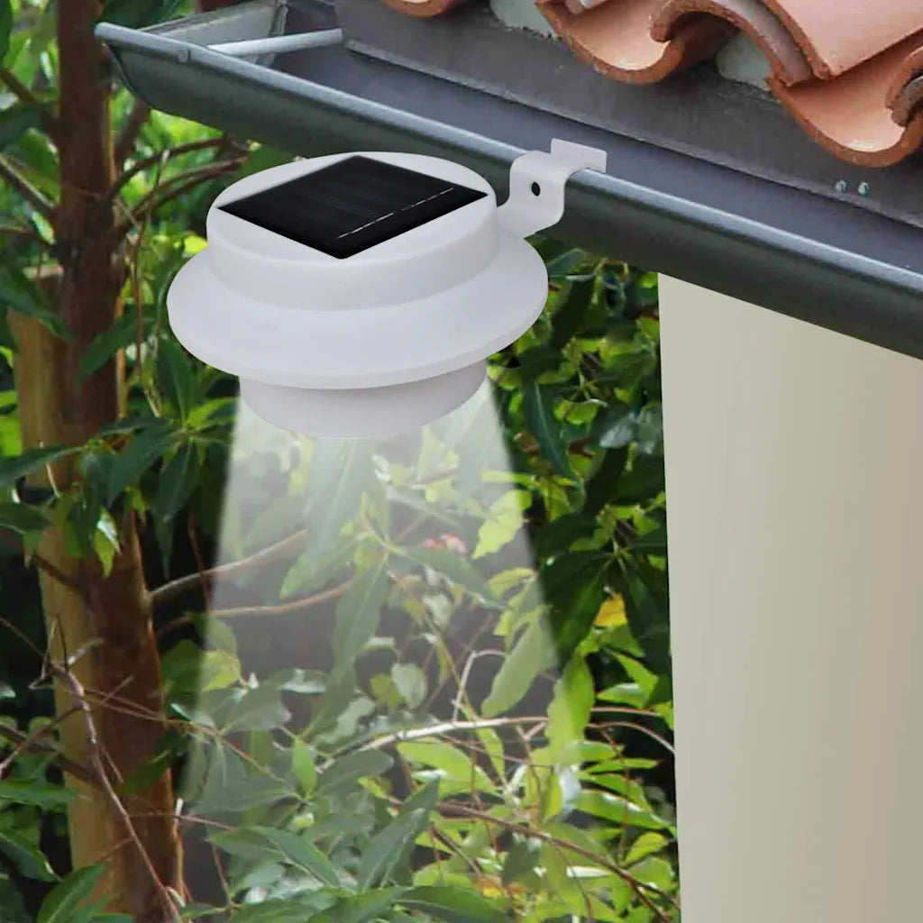 Lampada solare da recinzione bianca con pannello solare nero e base rotonda
