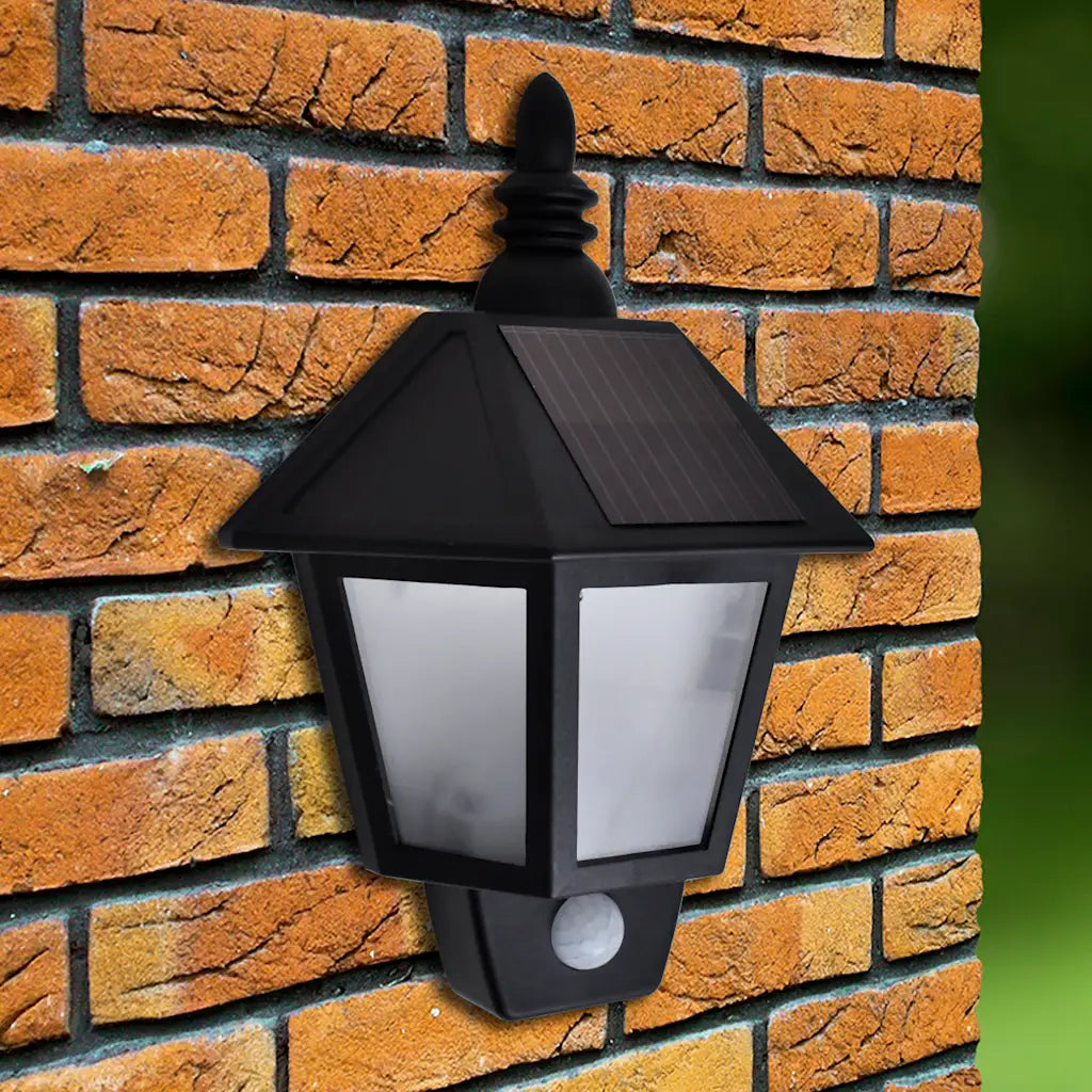 Lampada solare da parete nera con pannello solare e sensore di movimento (2 pz)