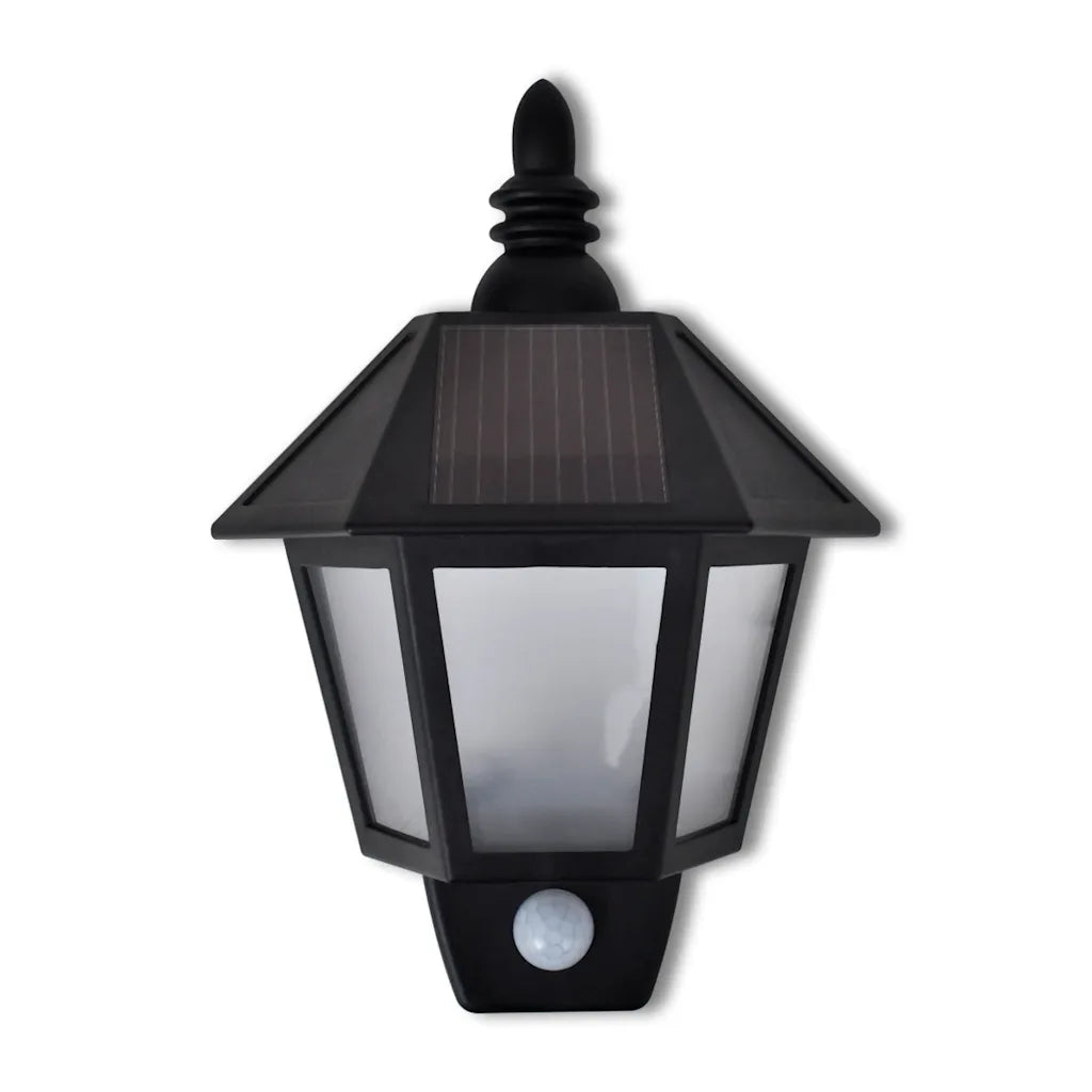Lampada solare da parete nera con pannello solare e sensore di movimento (2 pz)