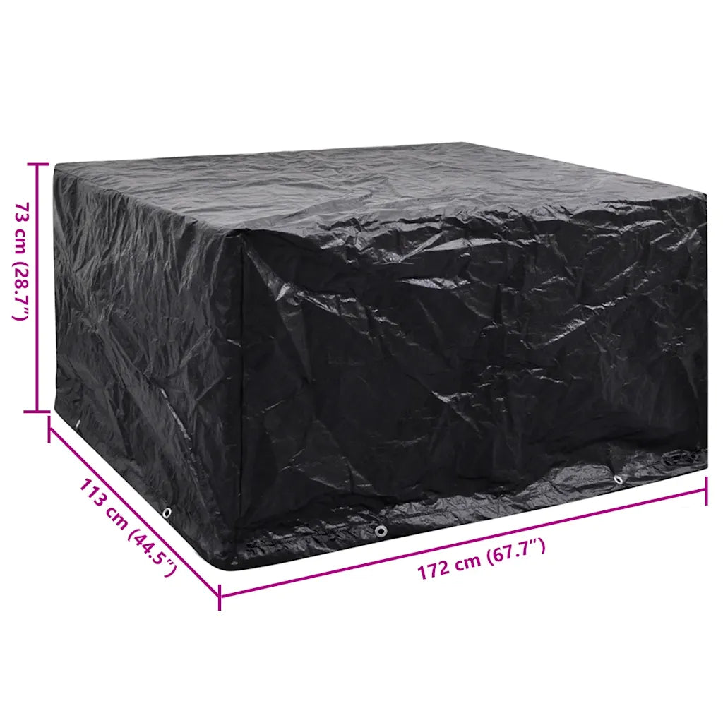 Copertura nera per mobili da giardino, dimensioni 172x113x73 cm con occhielli