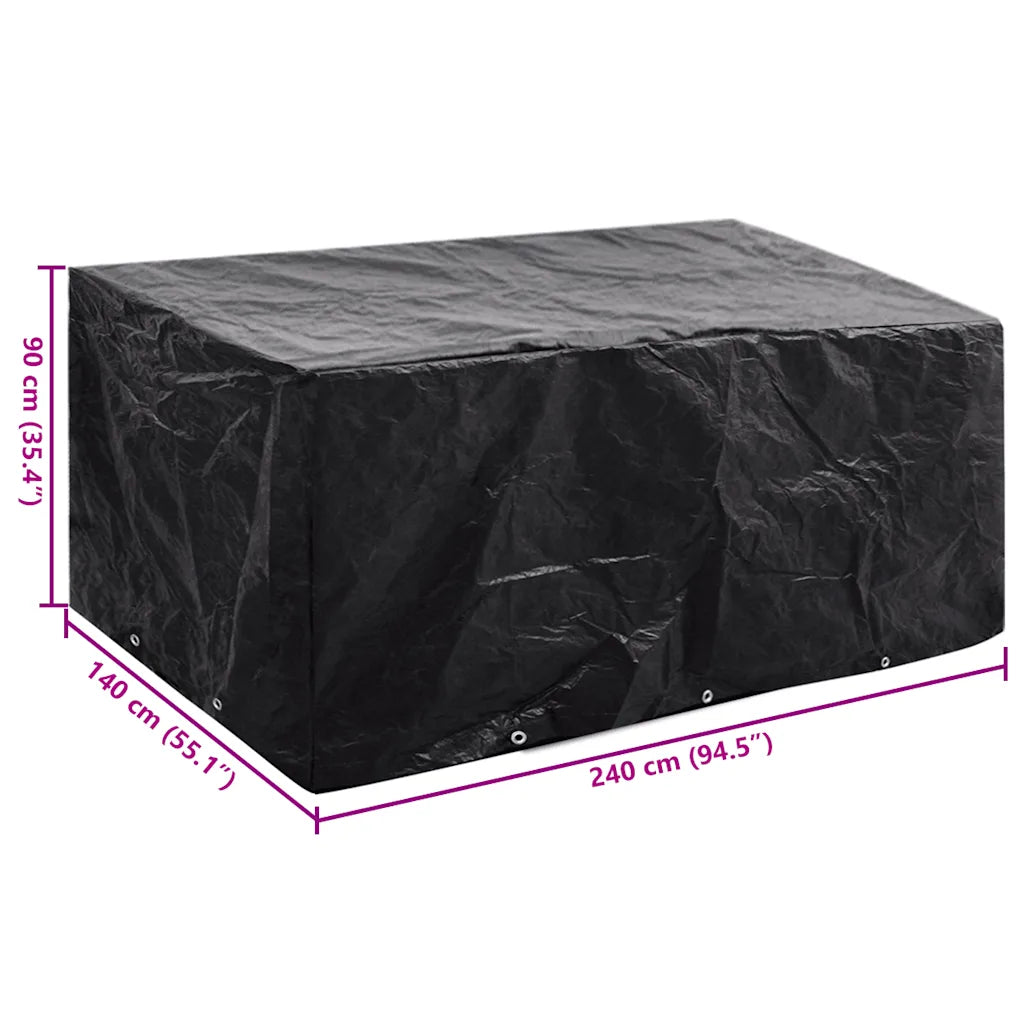 Copertura per mobili da giardino nera 240x140x90 cm con occhielli per fissaggio