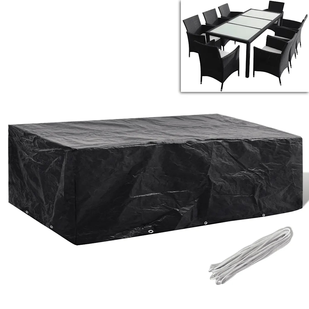 Copertura nera per mobili da giardino con occhielli e corde incluse, 300x140x90 cm