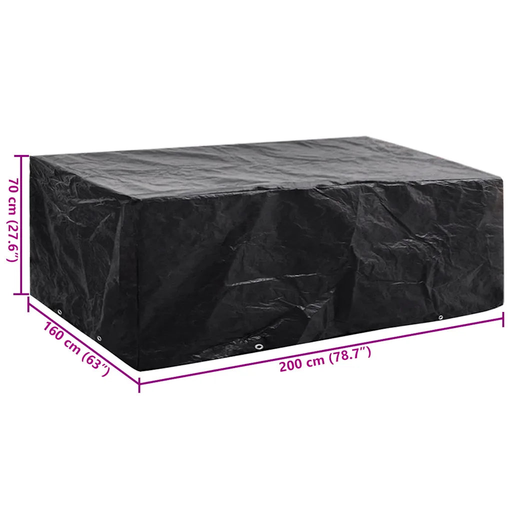Copertura nera 200x160x70 cm per mobili da giardino, con occhielli per fissaggio