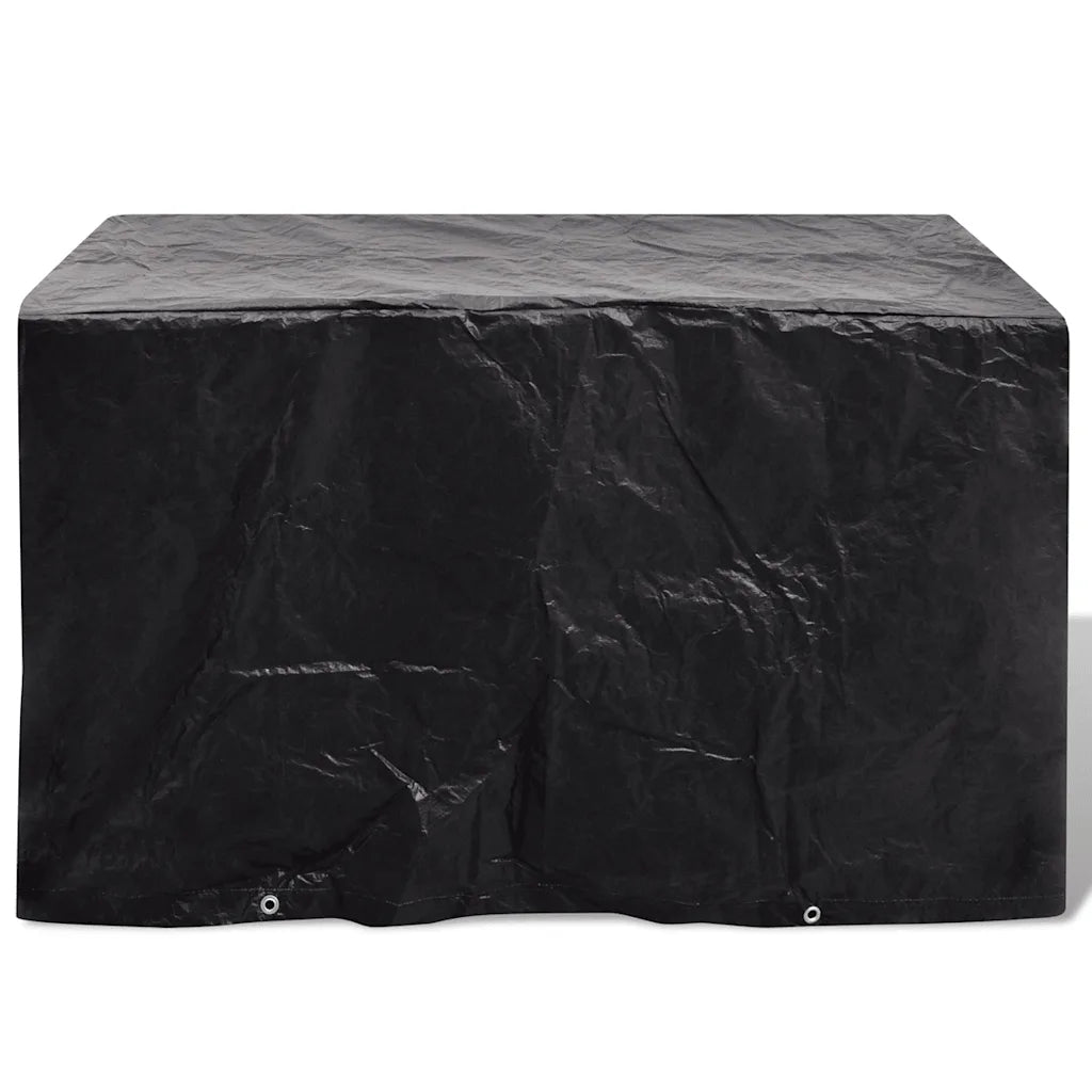 Copertura nera per mobili da giardino con elastici e passanti per fissaggio