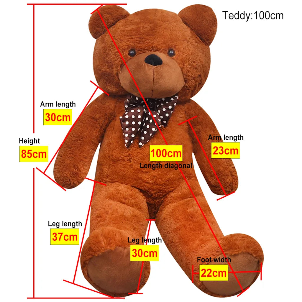 Orsacchiotto di peluche marrone XXL con fiocco a pois, misure 85 cm