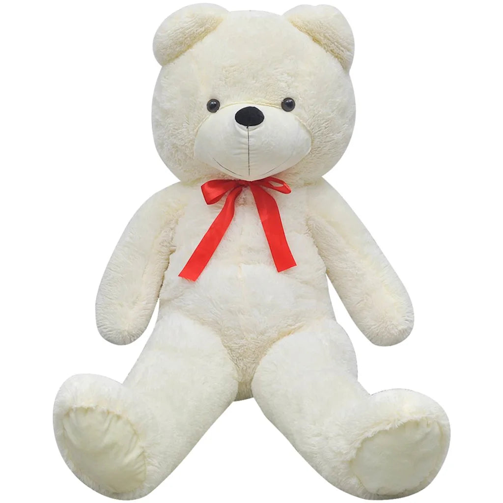 Orsacchiotto di peluche bianco XXL con fiocco rosso, occhi e naso neri, 85 cm