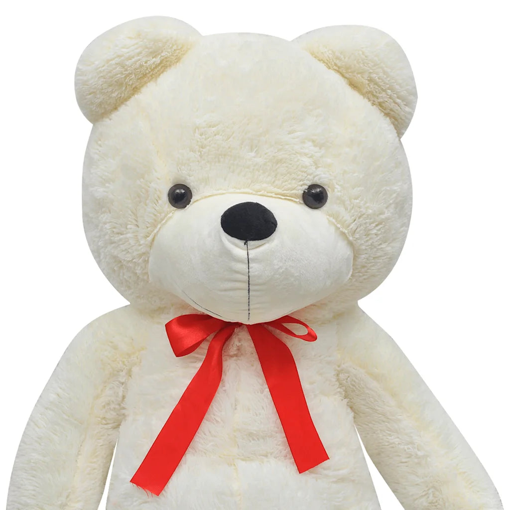 Orsacchiotto di peluche bianco con fiocco rosso, naso nero e occhi neri, XXL