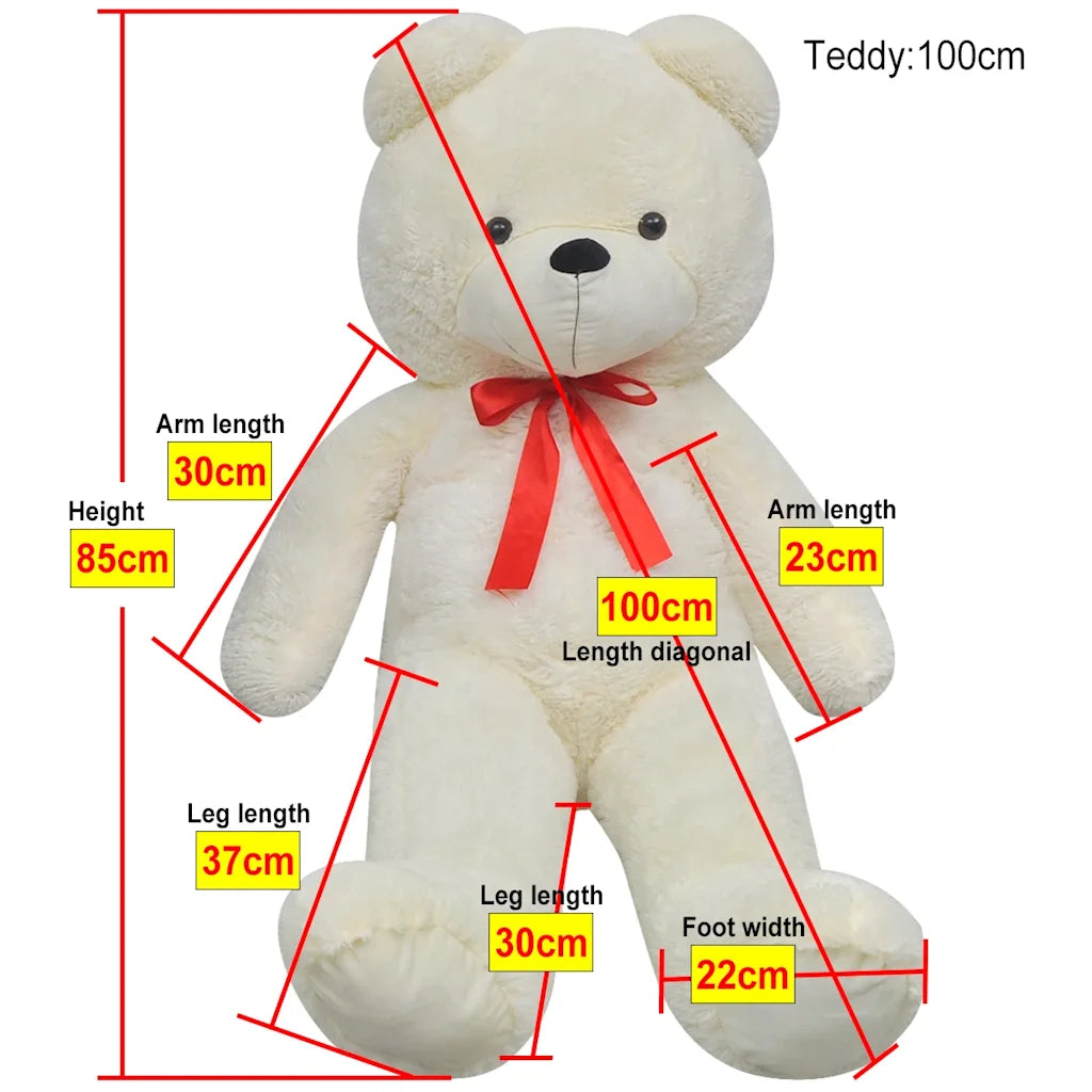 Orsacchiotto di peluche bianco con fiocco rosso, schema misure 85 cm