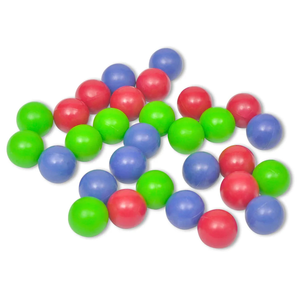 Biglie colorate verdi, blu e rosse per pista