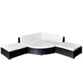Set mobili da giardino in polyrattan nero: divano angolare con 6 cuscini bianchi