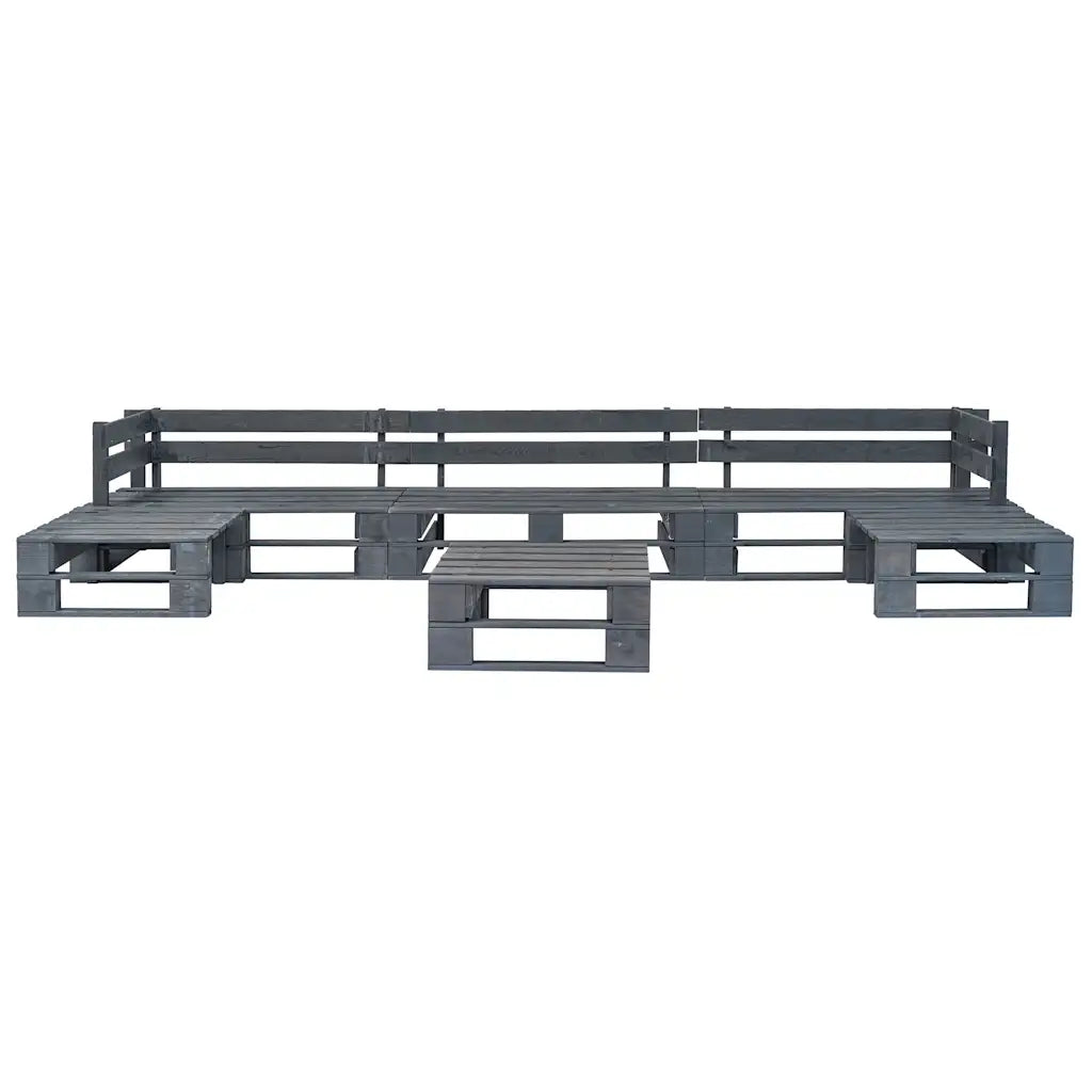 Set mobili giardino legno pallet grigio, 6 pz: panca e tavolino