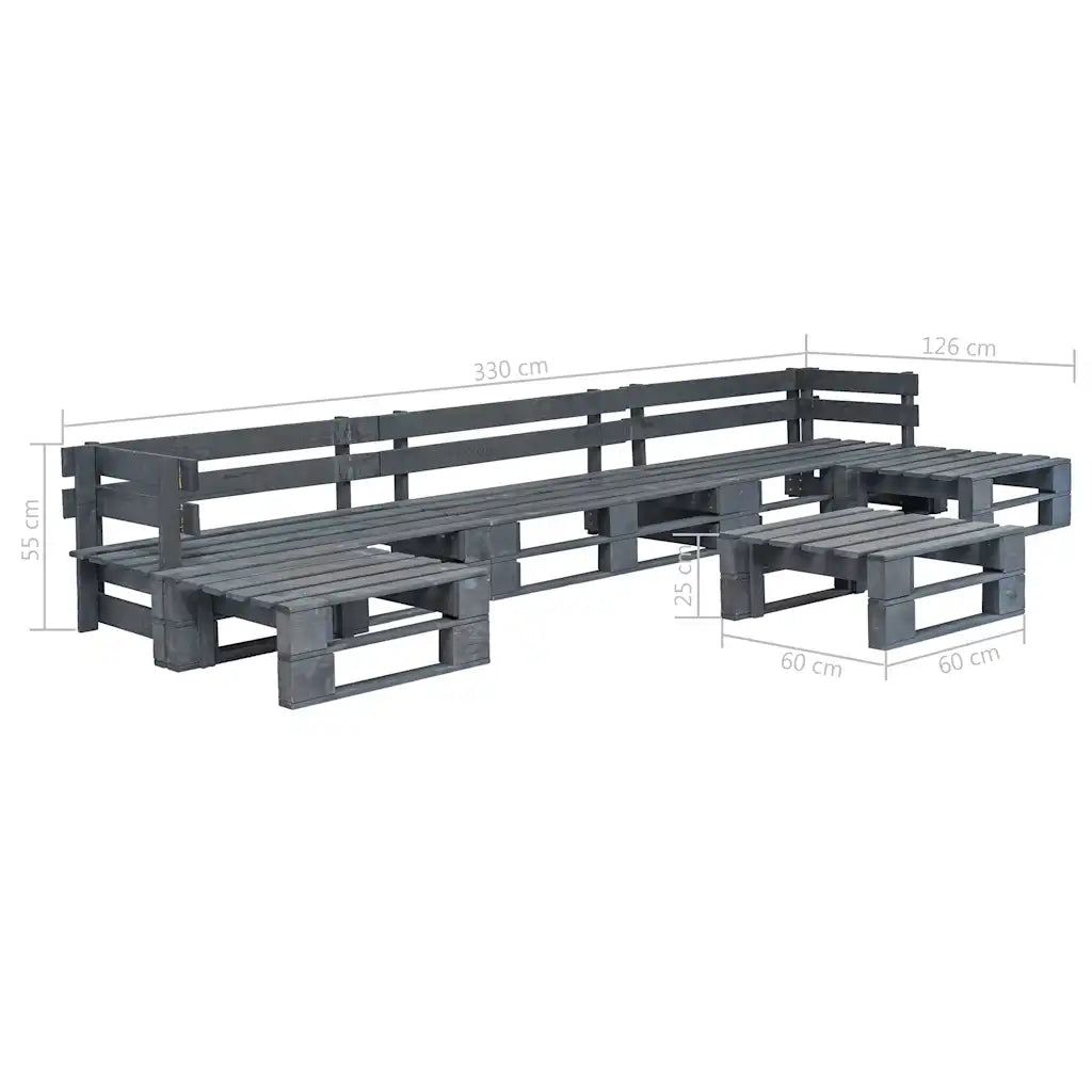 Set mobili giardino legno pallet grigio, 6 pz, seduta angolare con tavolino