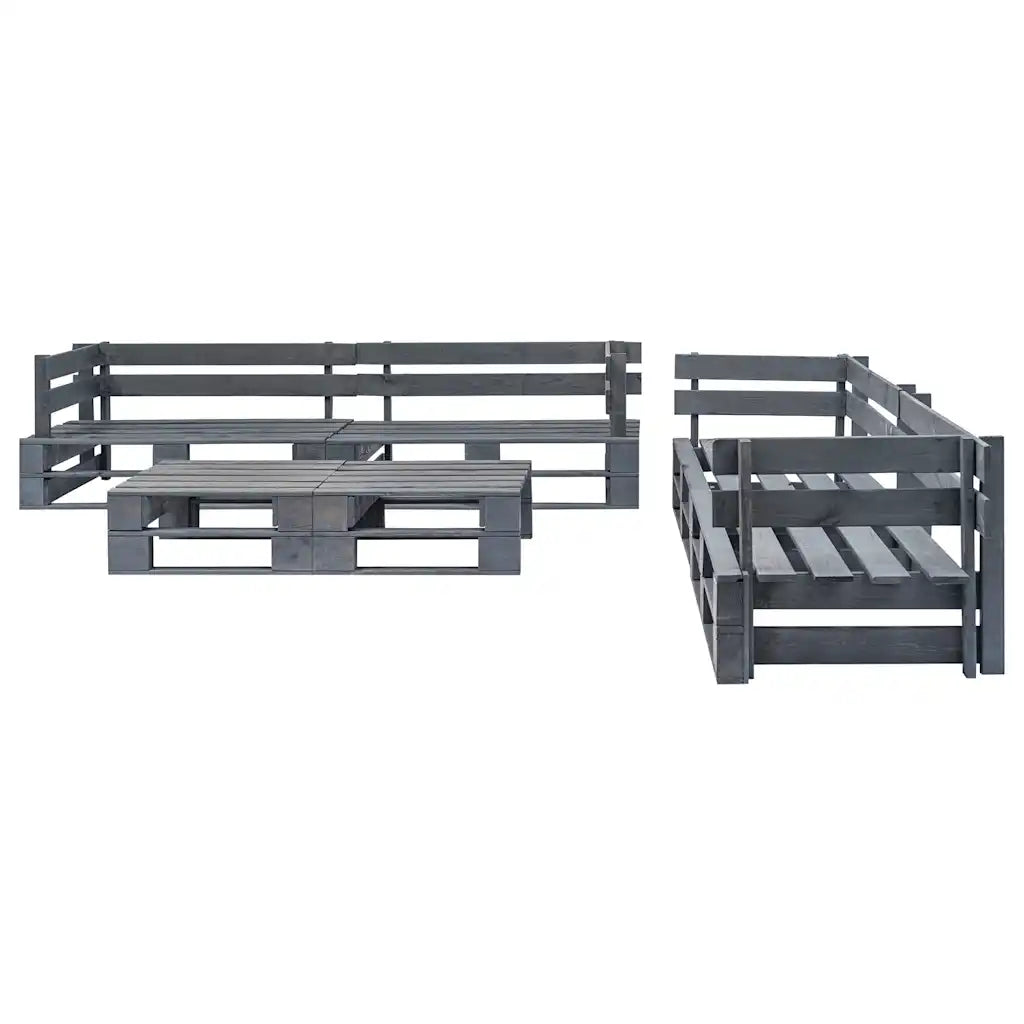 Set mobili da giardino in legno di pallet grigio, panche e moduli con schienale