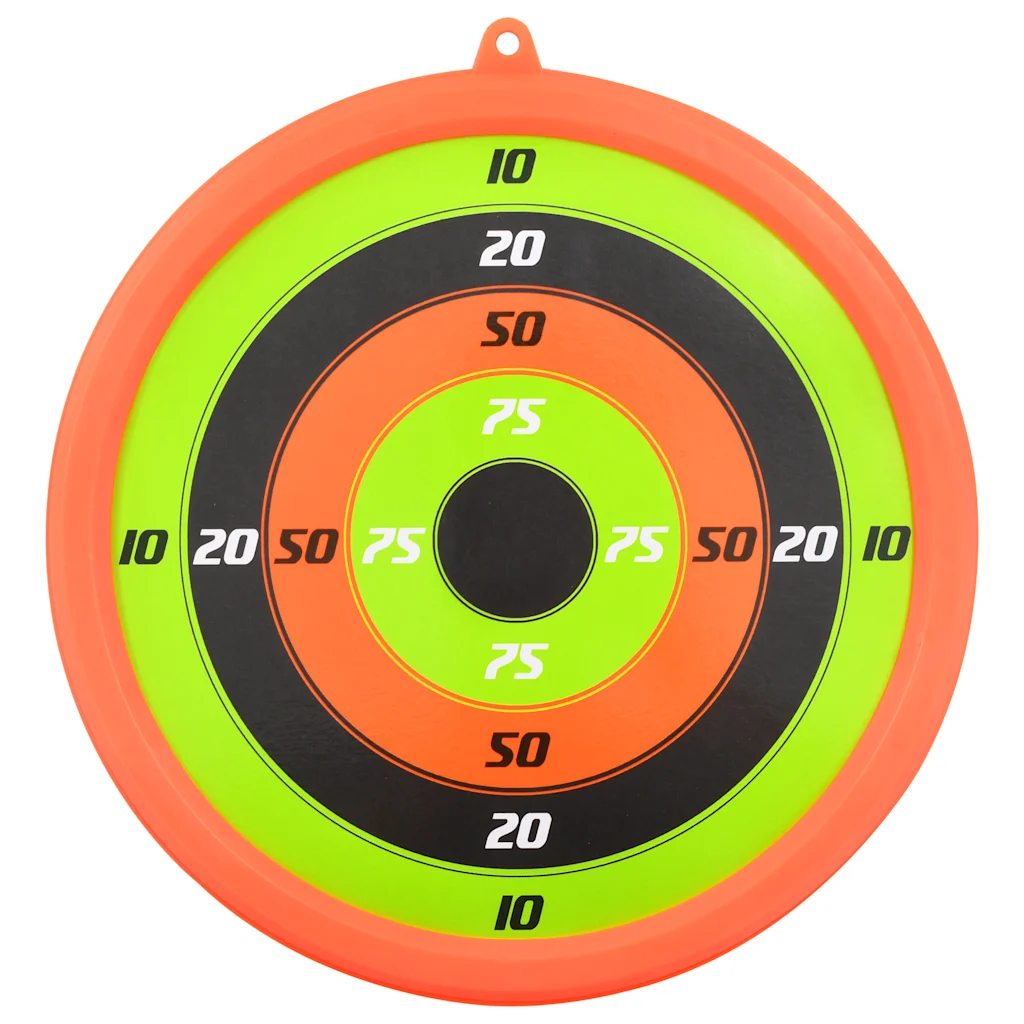 Bersaglio circolare verde-arancio con anelli numerati 10,20,50,75