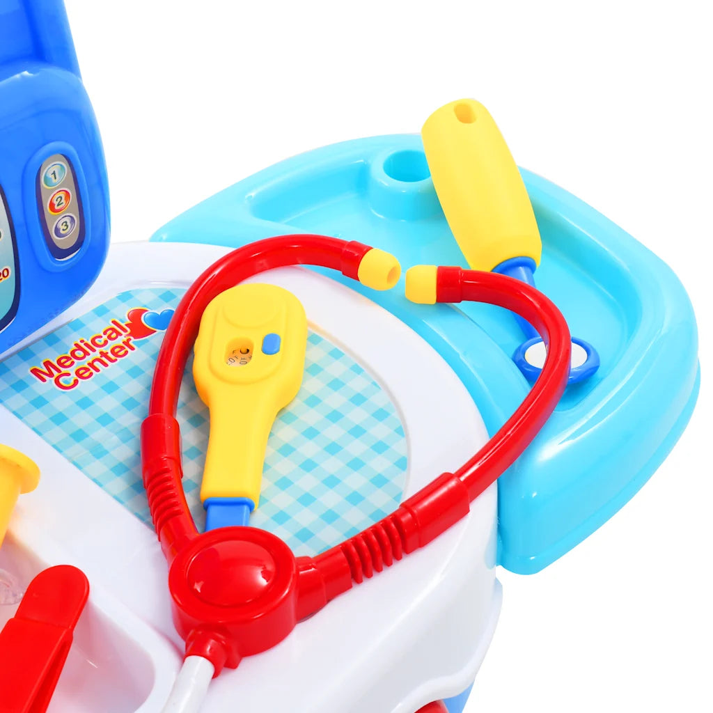 Stetoscopio gioco medico rosso con tubo bianco e cuffie gialle