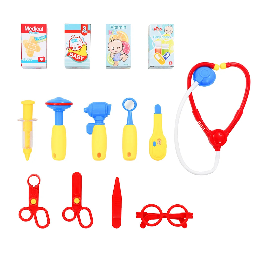Set accessori gioco medico 15 pezzi: strumenti, forbicine e scatole