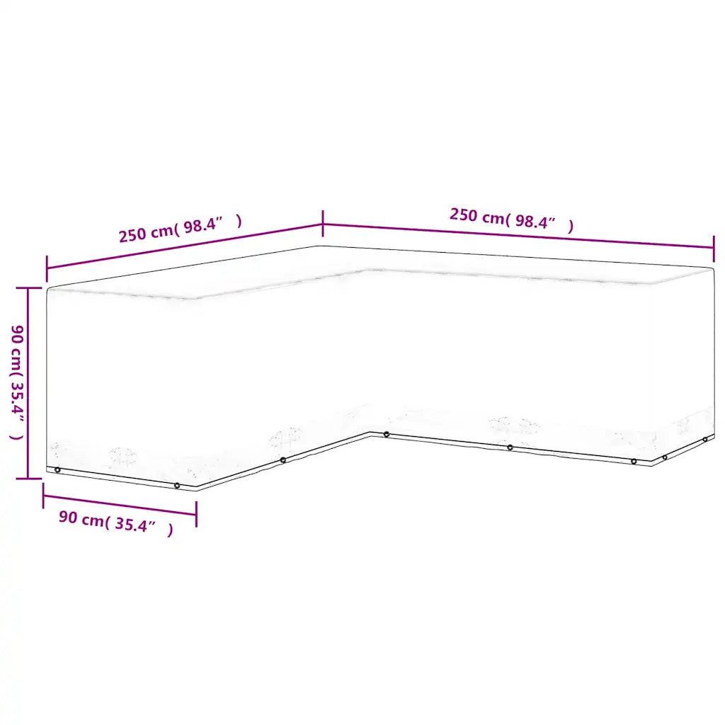Telo a forma a L, dimensioni 250x250x90 cm