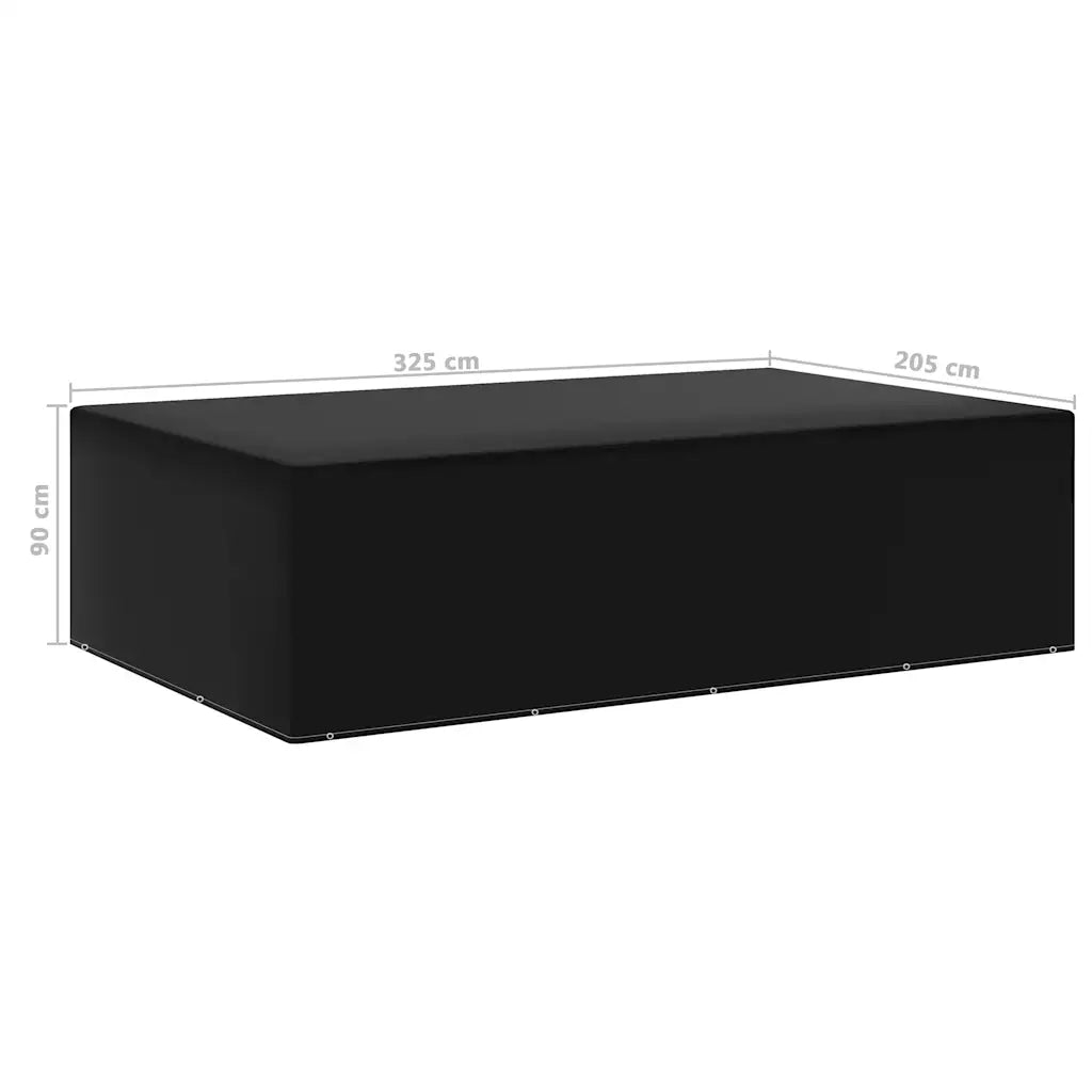 Copertura per mobili da giardino nera 205x325x90 cm con bordi rinforzati