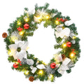 Ghirlanda natalizia verde in PVC con luci LED gialle, fiocchi bianchi e sfere rosse