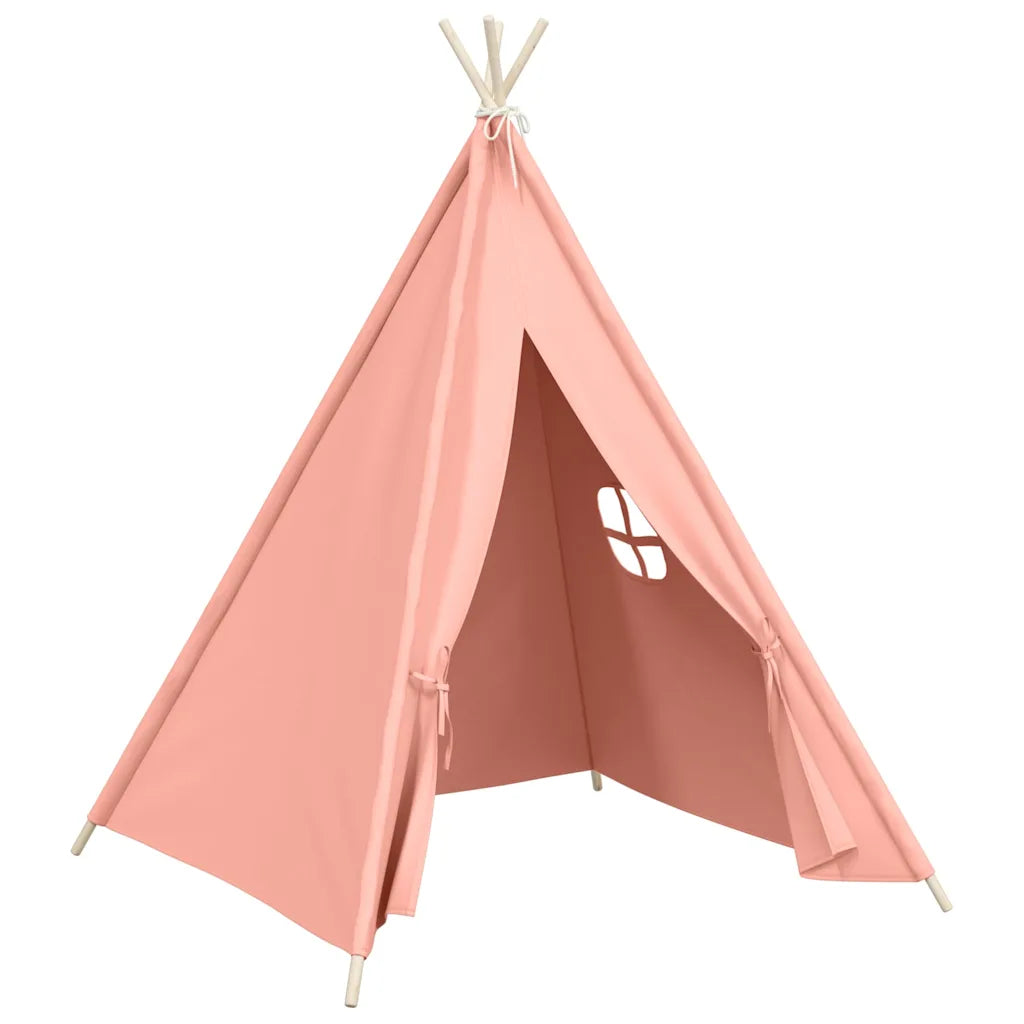 Tenda tipi per bambini rosa con palo in legno e apertura interna triangolare