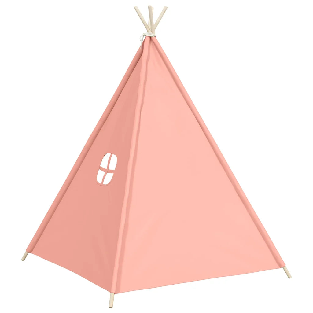 Tenda tipi per bambini rosa con finestrella ovale e angoli con bordi cuciti