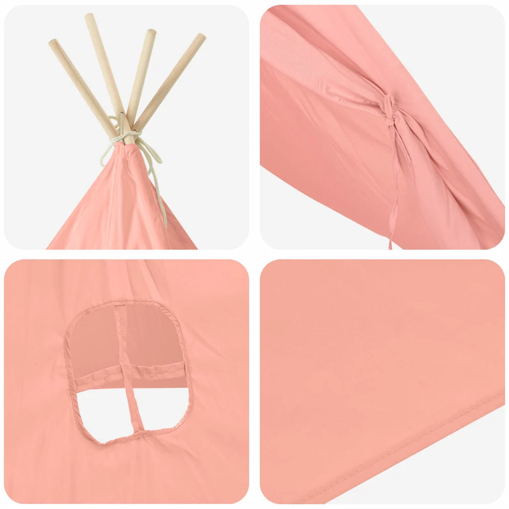 Dettagli tenda tipi rosa: parte superiore annodata e cuciture laterali