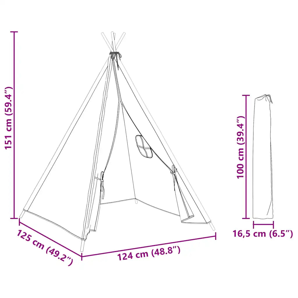 Schema dimensioni: tenda tipi per bambini rosa con borsa inclusa