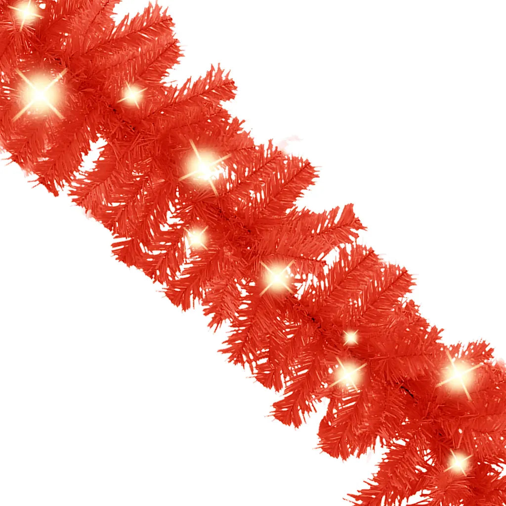Ghirlanda rossa con luci LED accese, profilo a curva