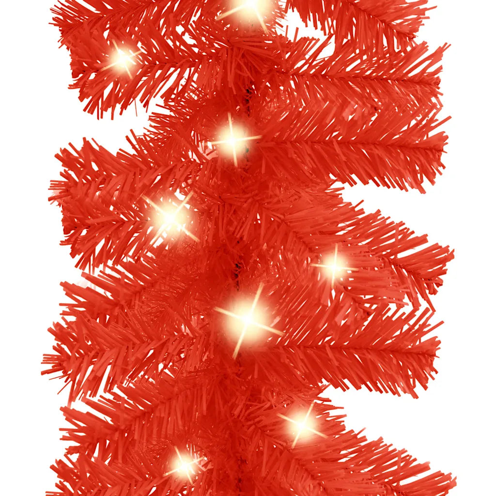 Ghirlanda natalizia rossa con luci LED integrate, dettagli dei filamenti