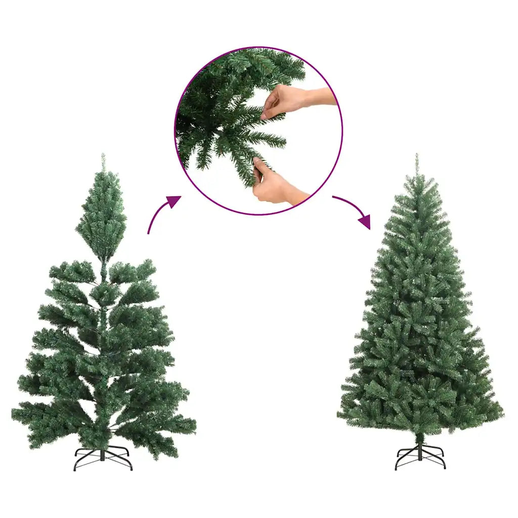 Albero di Natale artificiale verde, rami montati a mano con supporto metallico