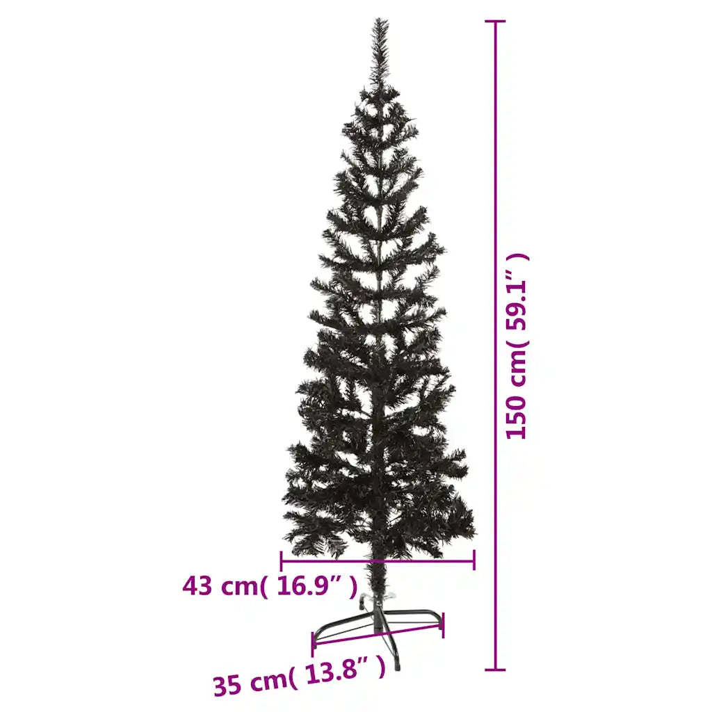 Albero di Natale sottile nero 150 cm, larghezza base 43 e 35 cm