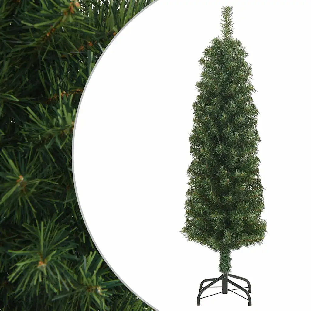Albero di Natale artificiale verde sottile con base in metallo nero