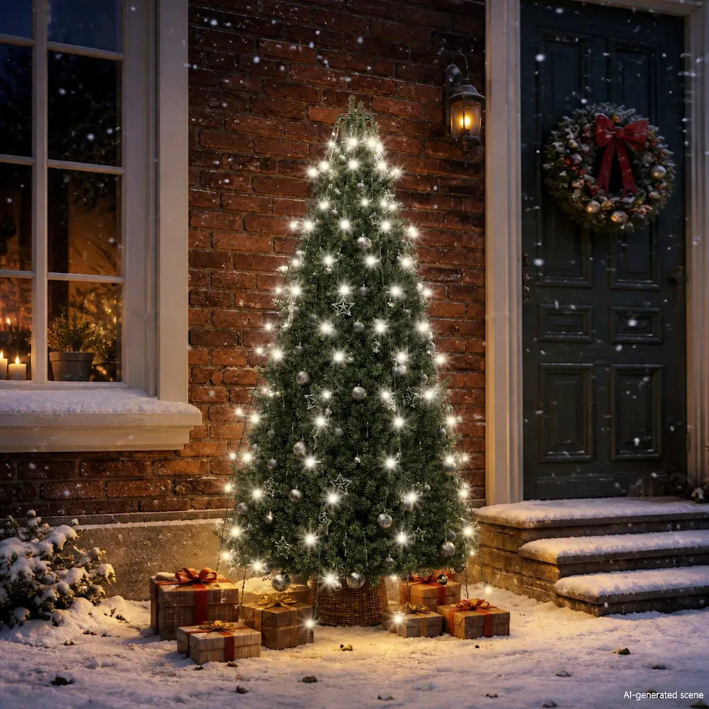 Rete di luce LED bianco freddo con 150 punti luminosi per albero in esterno