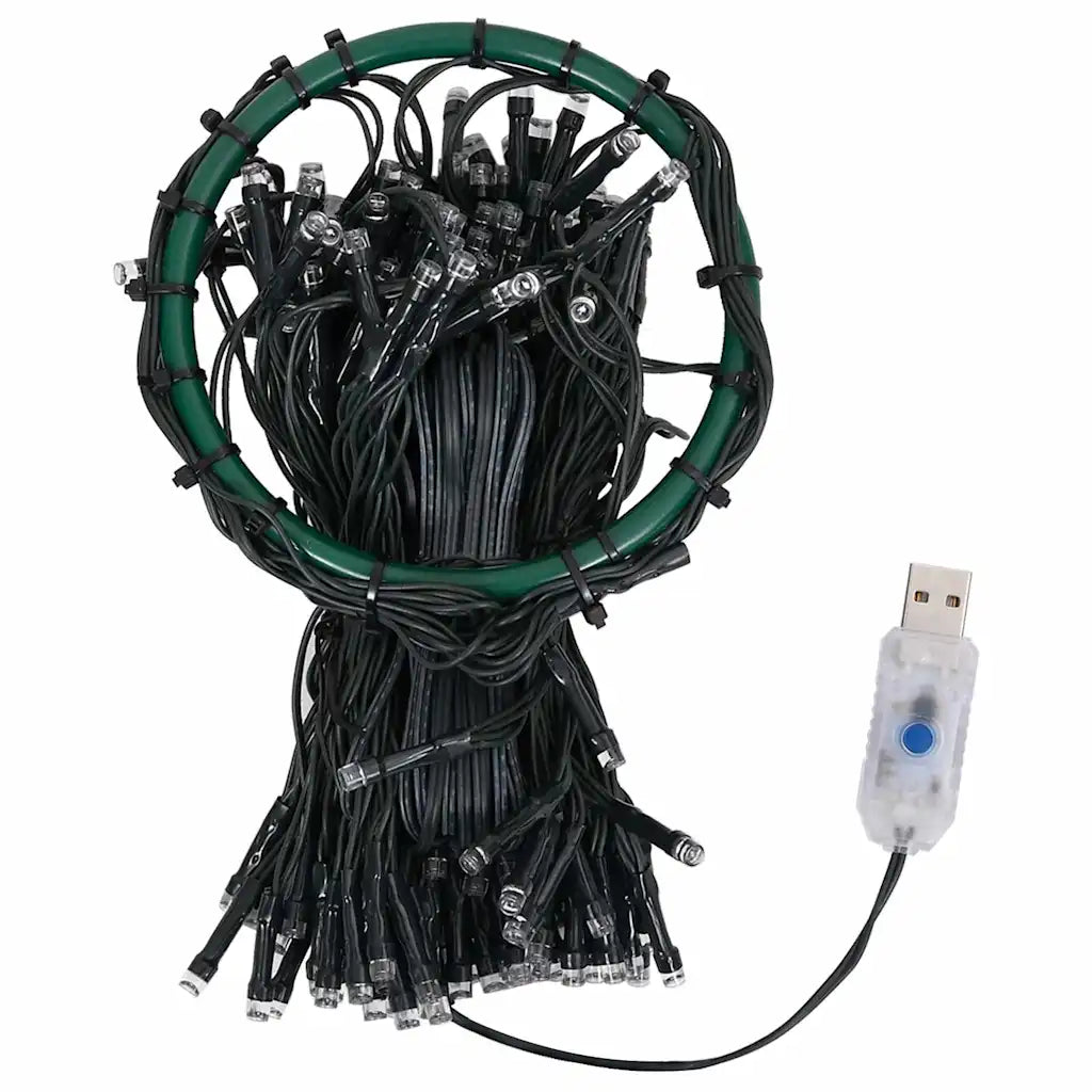 Cavo luci LED per albero con gruppo fili neri e manicotto verde, spina USB