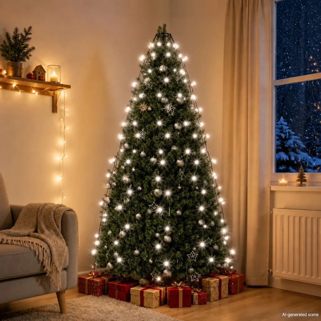 Rete di luci LED per albero di Natale, 180 cm, bianco freddo, con 180 LED accesi