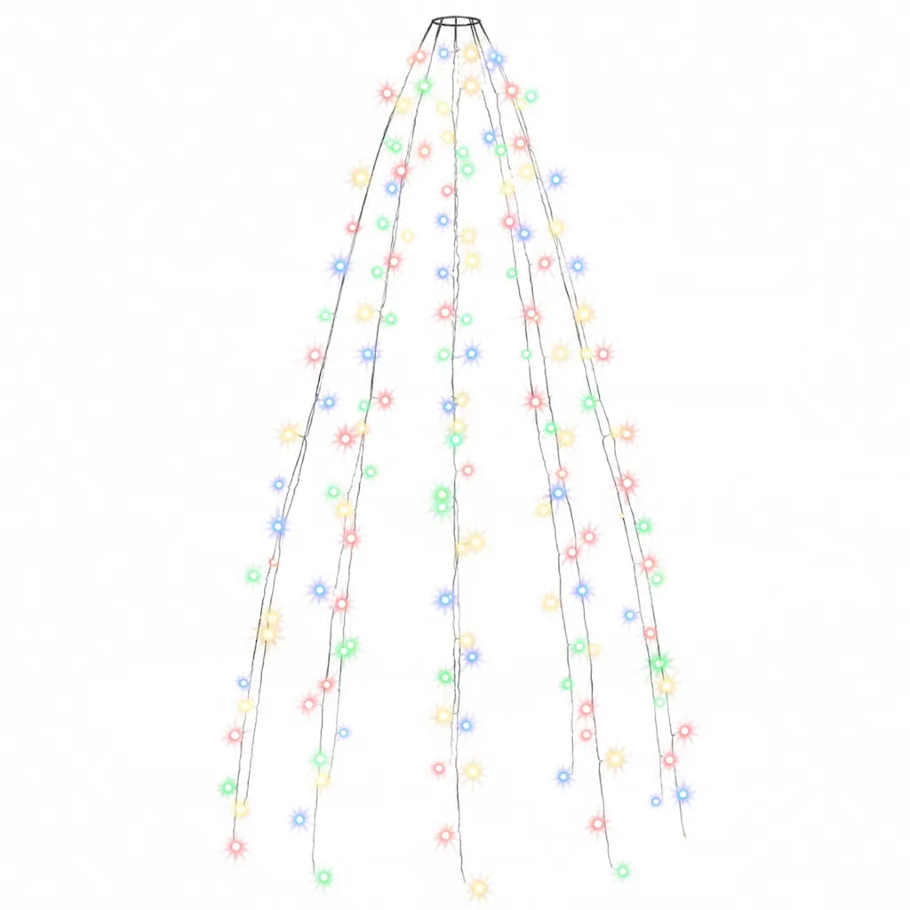 Rete luminosa per albero di Natale con LED multicolore e fili verdi, vista frontale