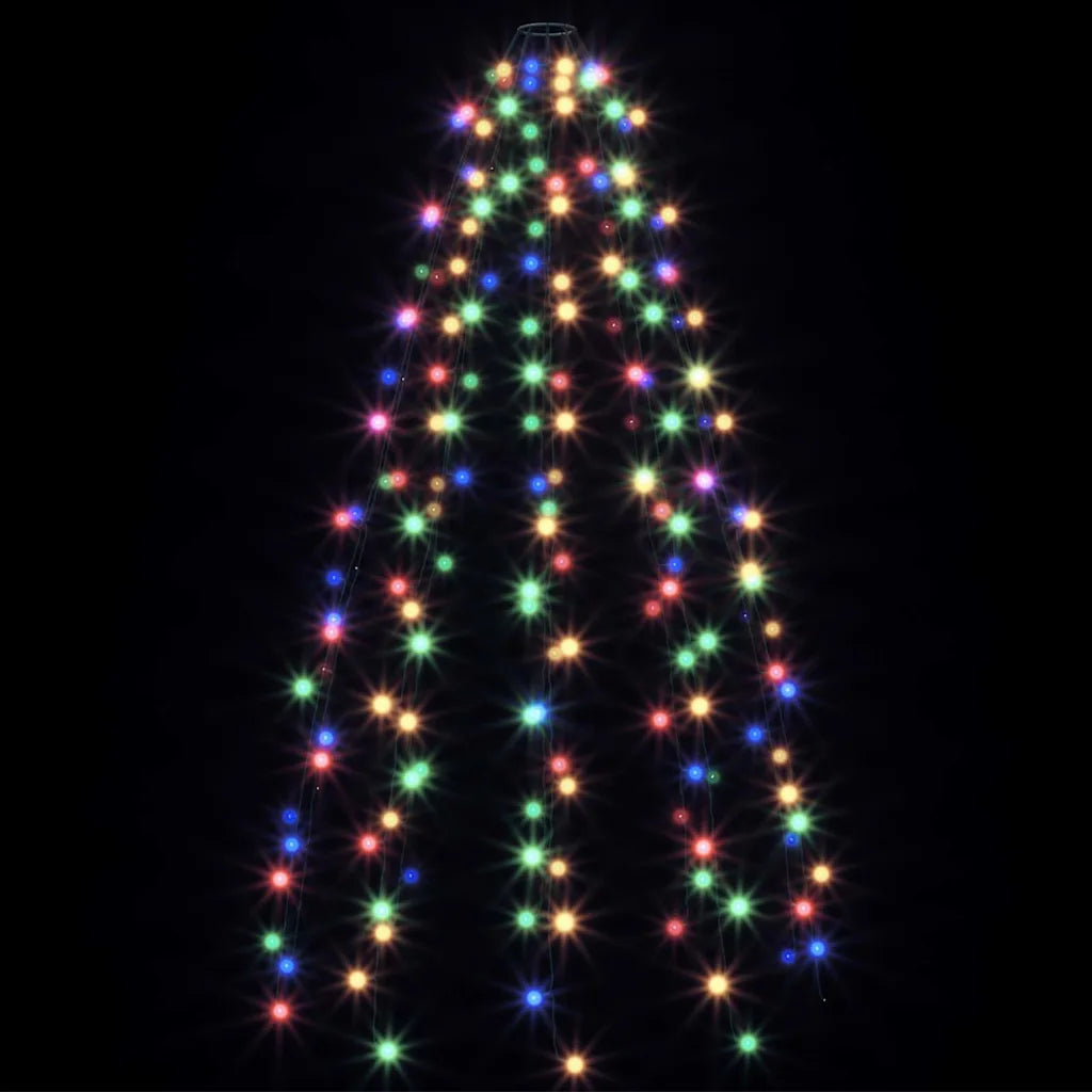 Rete luminosa per albero di Natale: motivo a luci LED multicolore su sfondo scuro