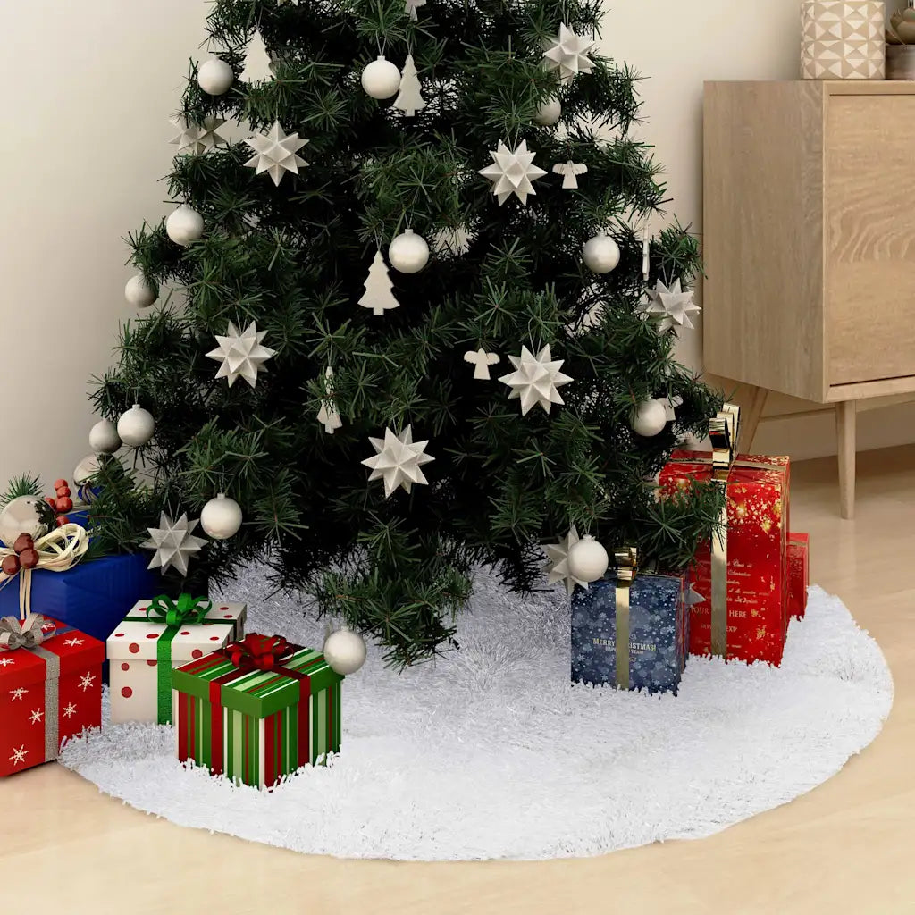Gonna per albero di Natale bianca in pelliccia sintetica, bordo rotondo