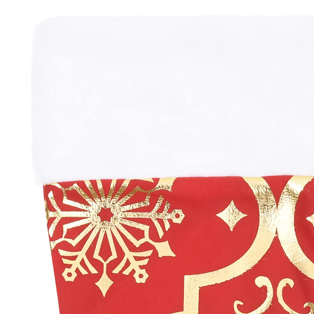 Gonna per albero di Natale rossa con motivo oro a stelle su tessuto