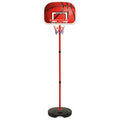 Set da canestro regolabile per bambini: palo rosso con base rotonda e rete bianca/rossa.