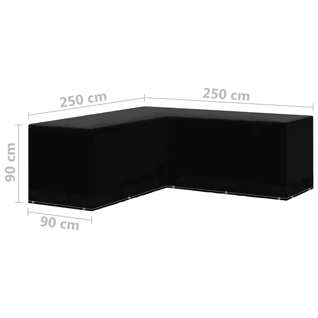 Telo coprimobili angolare nero 250×90×90 cm, con occhielli laterali
