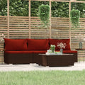 Set mobili da giardino in polyrattan marrone con cuscini rossi, 4 pezzi